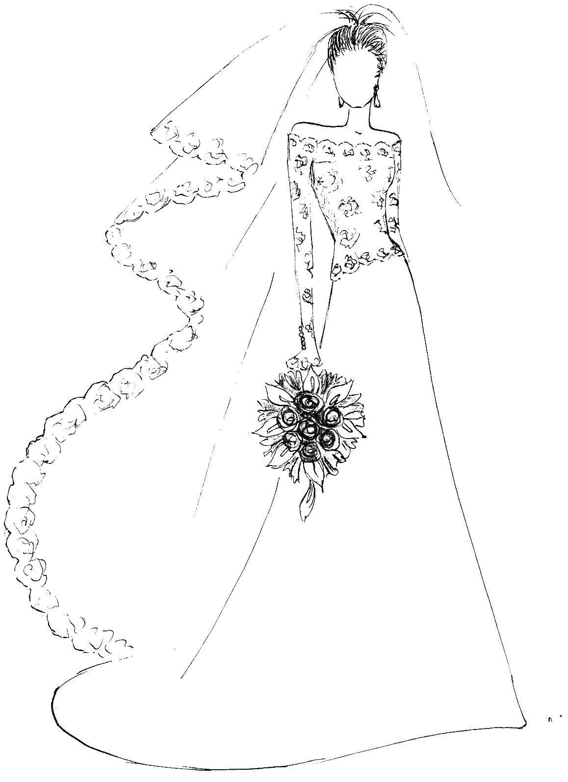 Раскраска свадебное платье