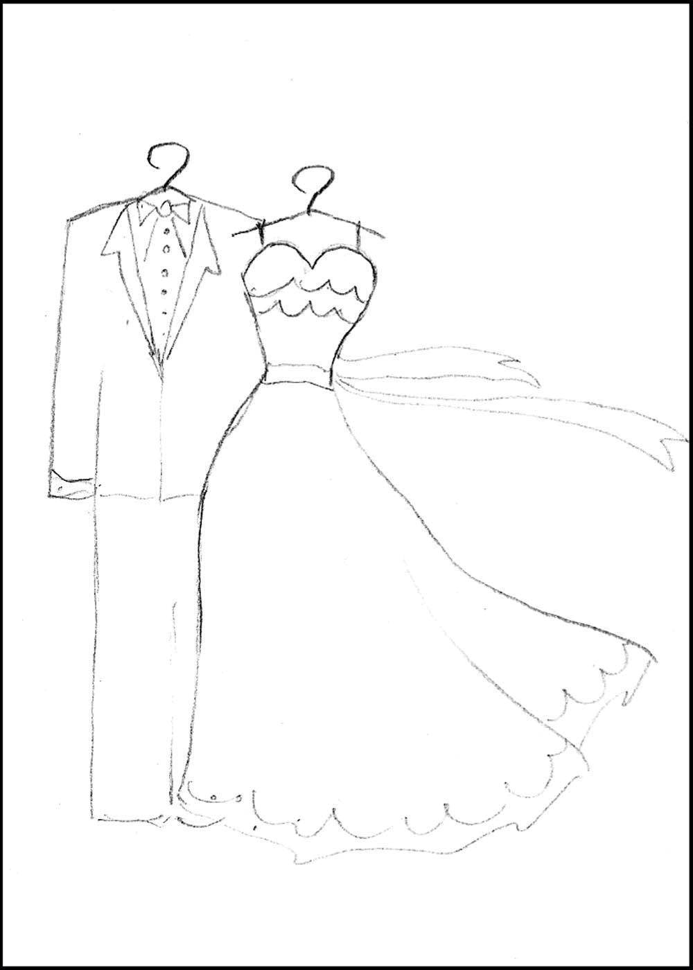 Название: Раскраска Свадебное платье. Категория: свадебные платья. Теги: свадьба, платье.