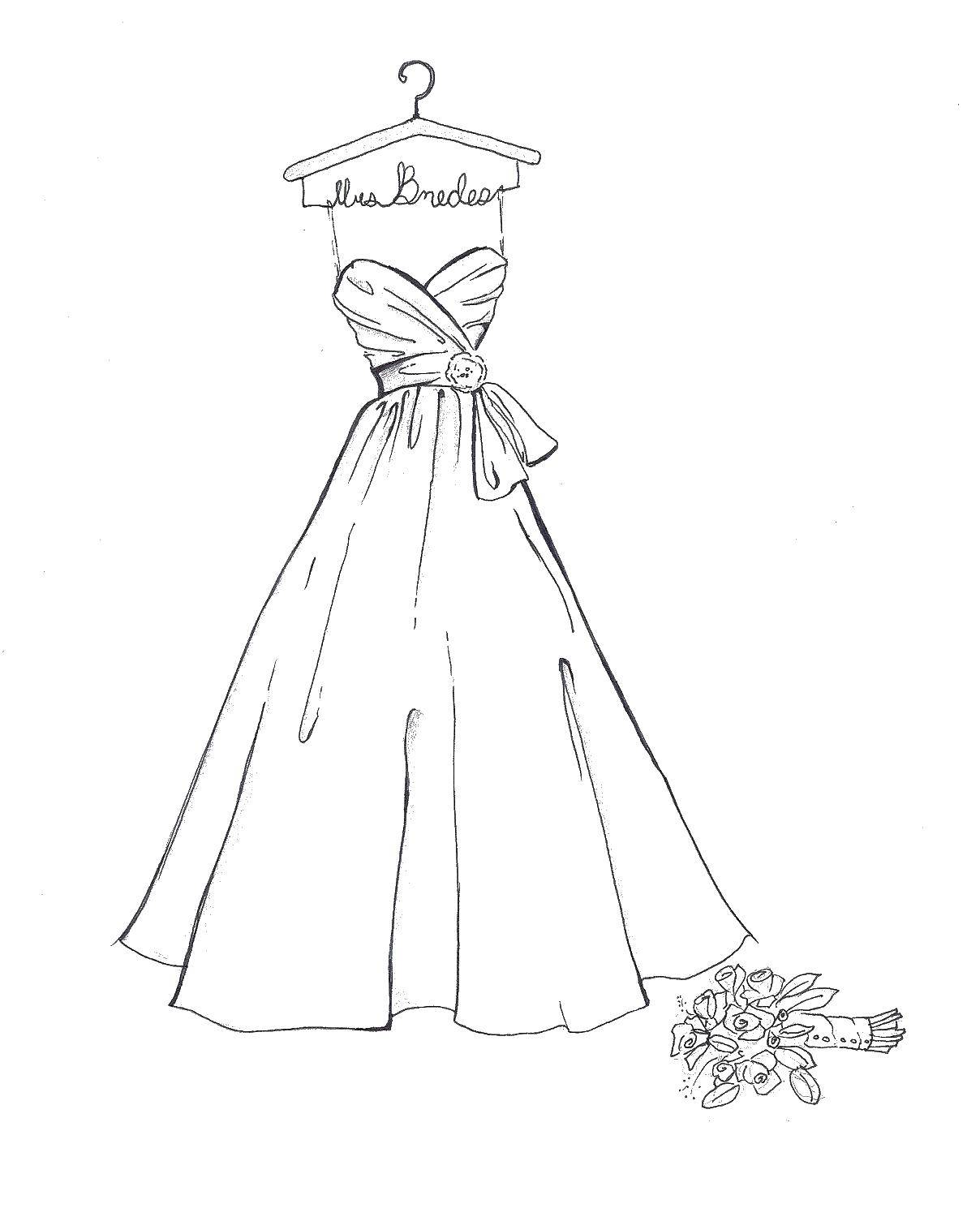 Название: Раскраска Свадебное платье. Категория: свадебные платья. Теги: свадьба, платье.