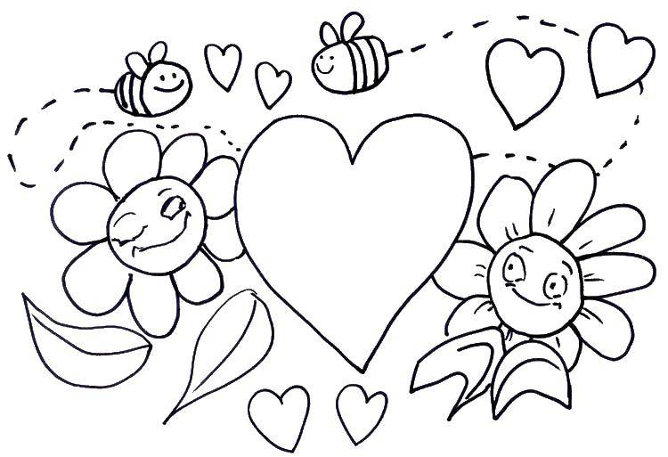 Coloring Hearts and flowers. Category Valentines day. Tags:  Valentines day, greetings.