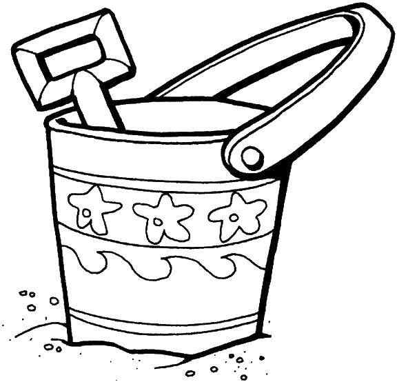 Coloring Bucket with shovel. Category Summer fun. Tags:  bucket, sand shovel.