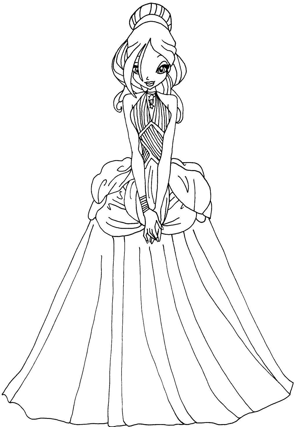 Coloring Winx in dress. Category cartoons. Tags:  winx fairies dress.