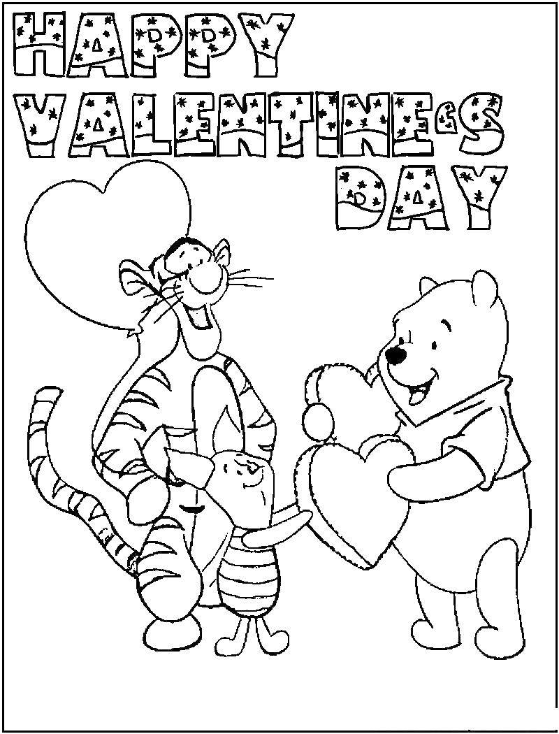 Название: Раскраска Винни и его друзья. Категория: День святого валентина. Теги: винни, тигра, сердце.