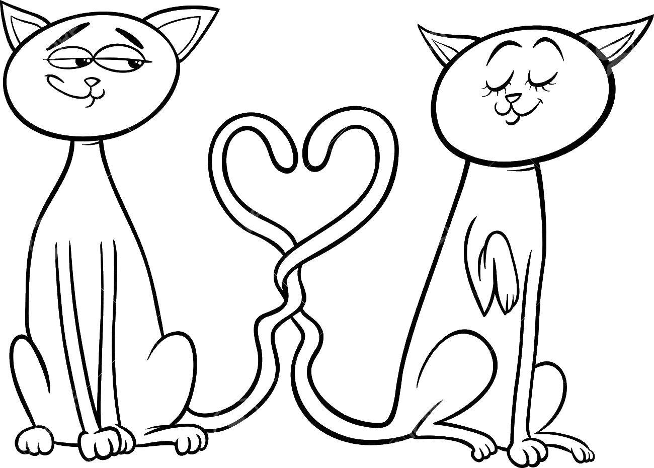 Название: Раскраска Влюбленные кошки. Категория: День святого валентина. Теги: День святого валентина, кошки.