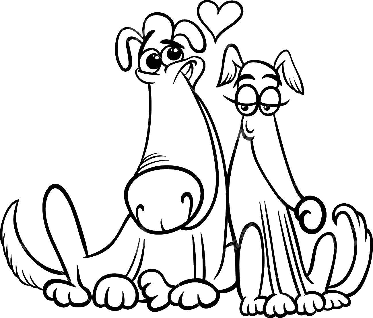 Название: Раскраска Влюбленные собаки. Категория: День святого валентина. Теги: День святого валентина, собаки.