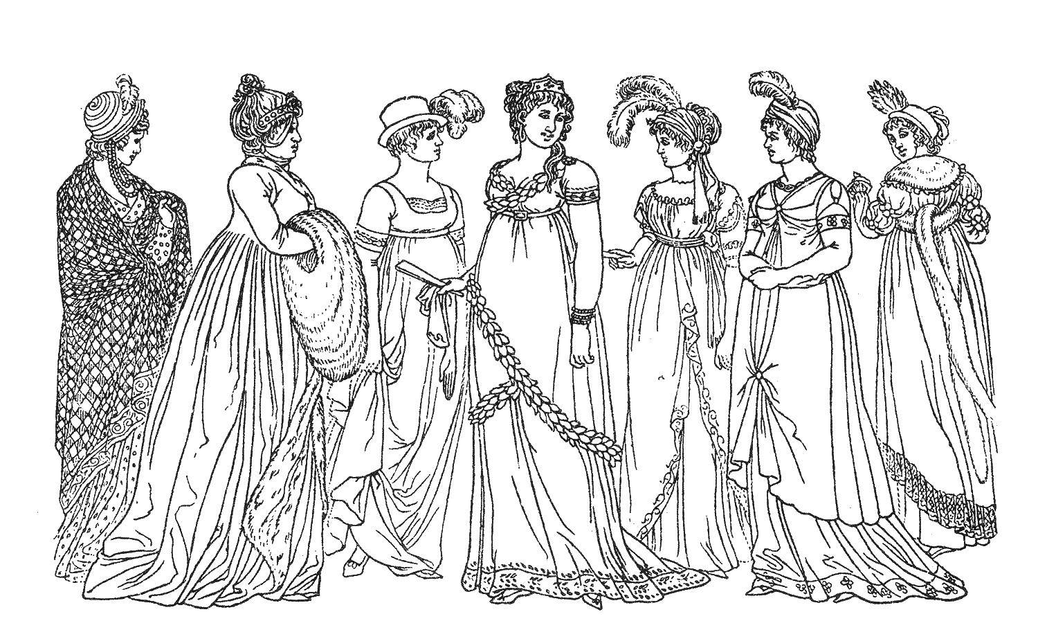 Coloring Ladies in beautiful dresses. Category Dress. Tags:  dresses, girls, ladies.