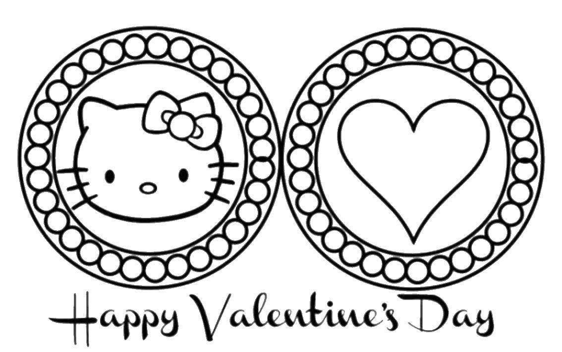 Coloring Kitty happy Valentines day. Category Valentines day. Tags:  Valentines day, greetings.
