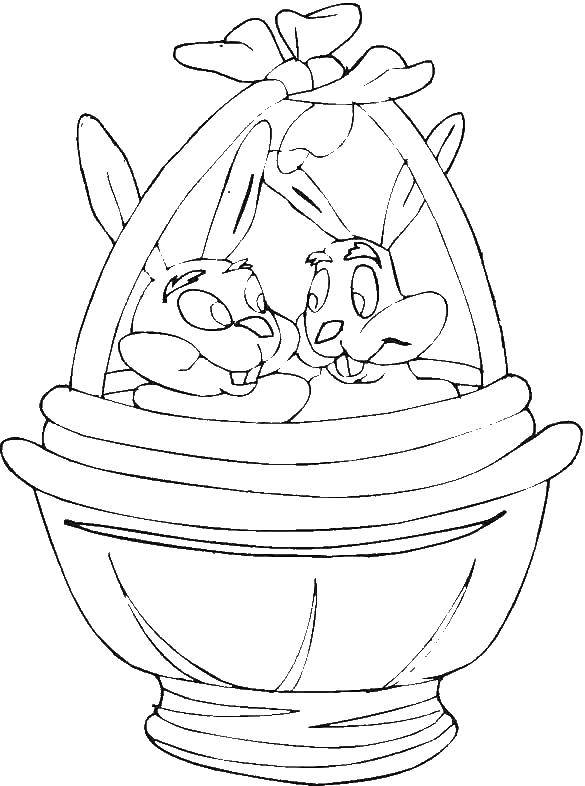 Coloring Rabbits in basket. Category the rabbit. Tags:  rabbit, hare.
