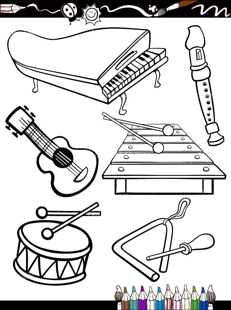 Название: Раскраска Музыкальные инструменты. Категория: музыкальные инструменты. Теги: музыкальные, инструменты.