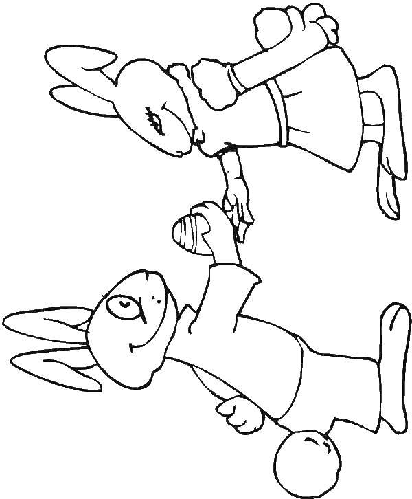 Название: Раскраска Пасхальные кролики. Категория: кролик. Теги: кролик, заяц.