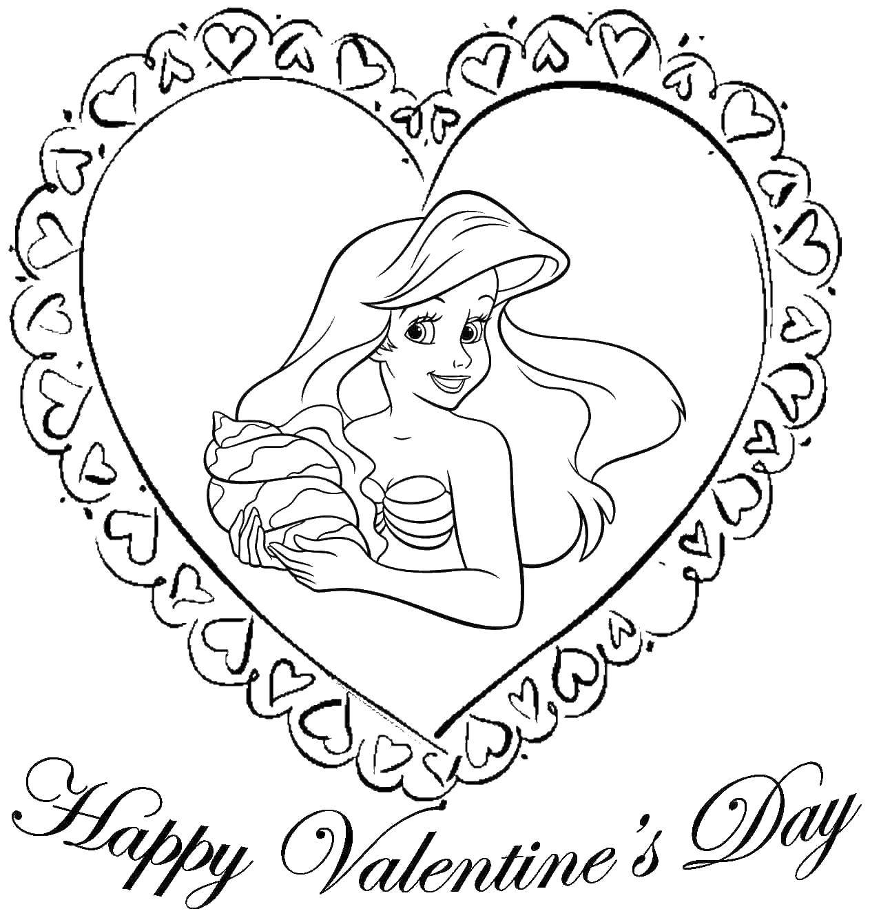 Название: Раскраска С днем святого валентина. Категория: день святого валентина. Теги: любовь, день святого Валентина, Ариэль.
