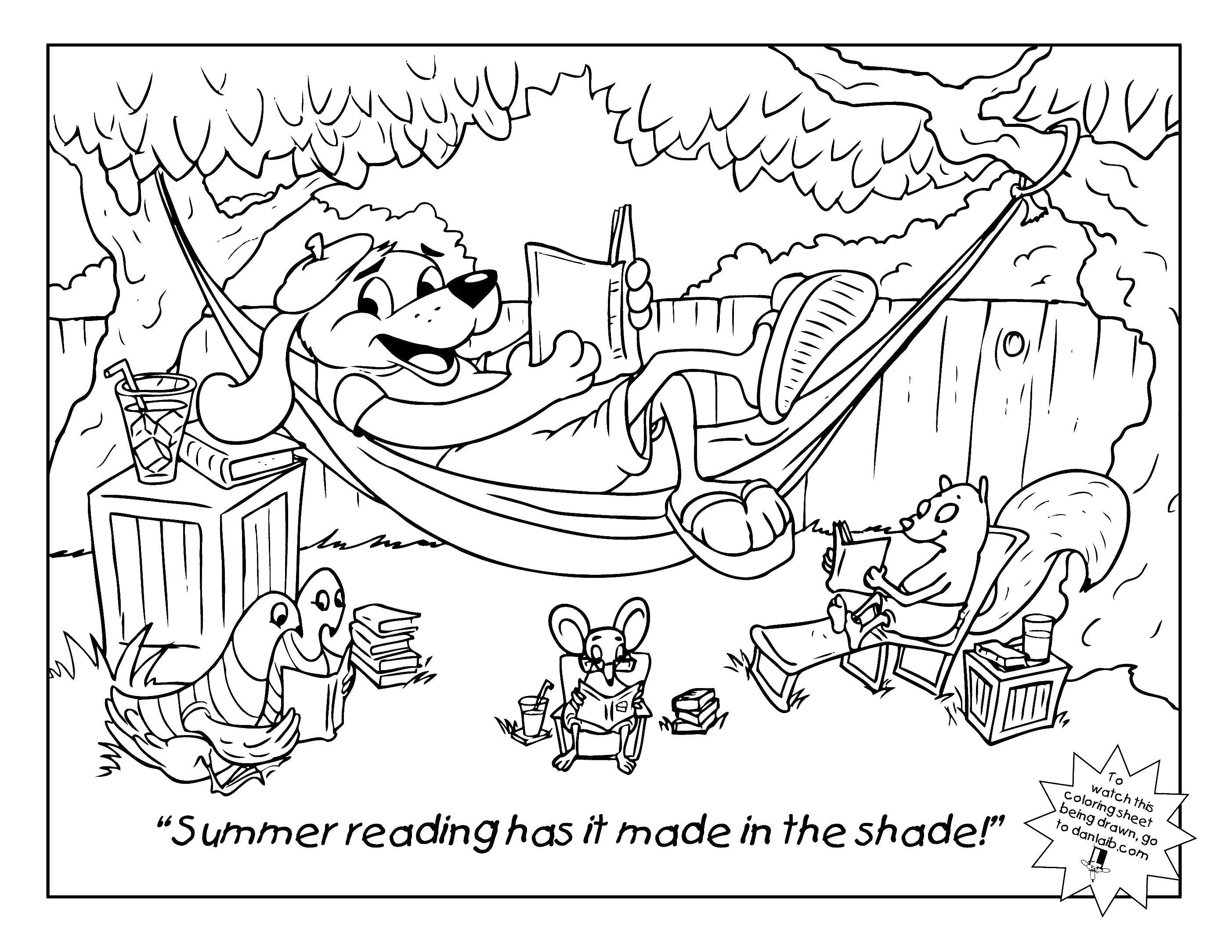 Coloring The animals relax in the summer. Category Summer fun. Tags:  Recreation, animals, books, nature.