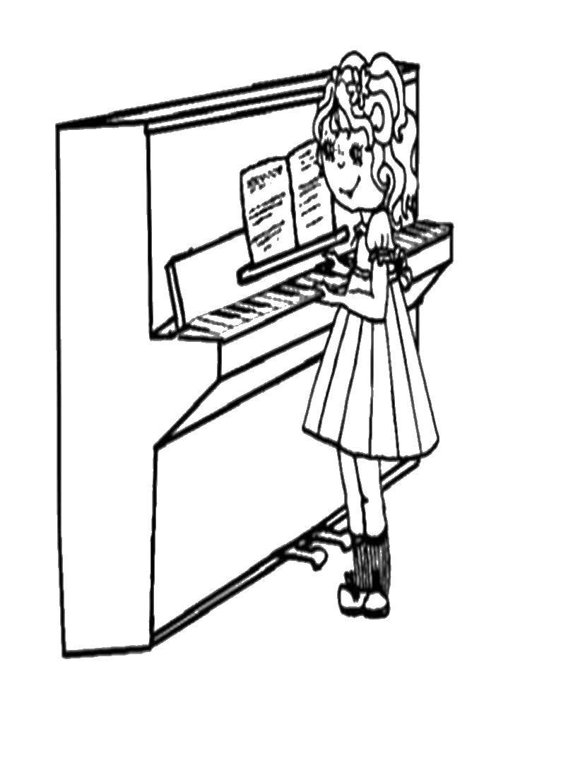 Coloring Girl playing the piano. Category musical instruments . Tags:  piano, girl.