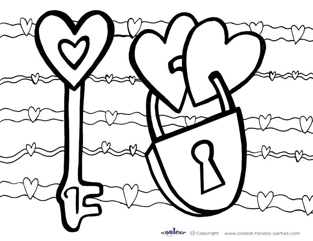 Название: Раскраска Ключ от замка к сердцу. Категория: Я тебя люблю. Теги: любовь, замок, ключ.