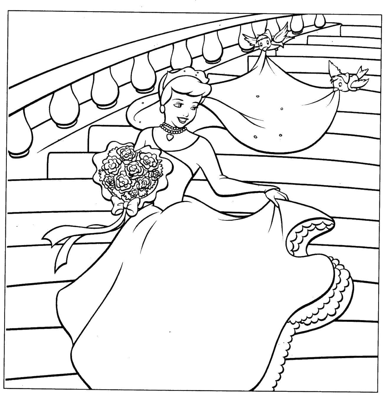 Название: Раскраска Золушка в свадебном платье. Категория: золушка. Теги: Золушка, свадьба.