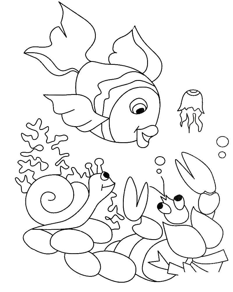 Coloring Fishes in the water. Category fish. Tags:  fish.