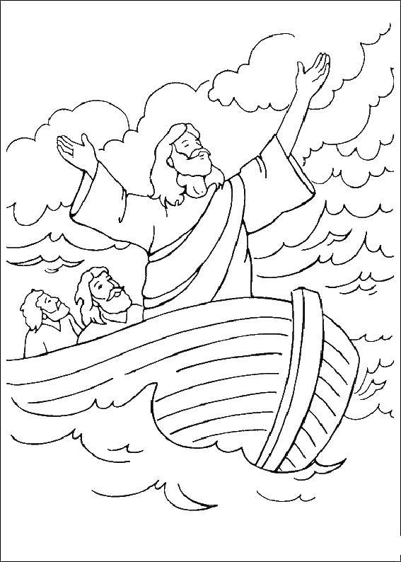 Название: Раскраска Иисус в лодке. Категория: библия. Теги: иисус, библия.
