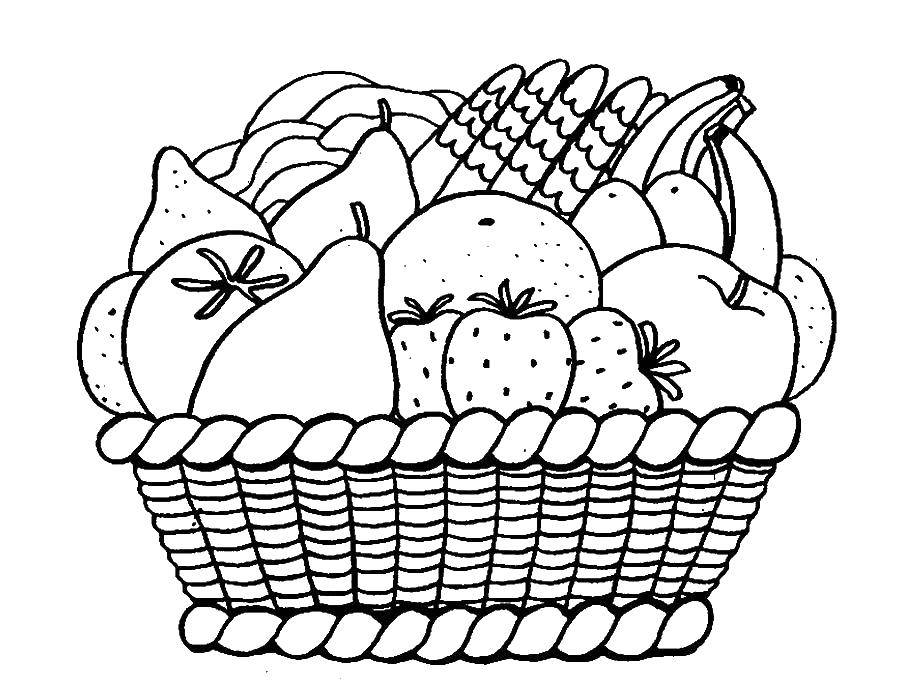 Раскраска Корзина с фруктами Скачать ,корзина, фрукты,.  Распечатать 