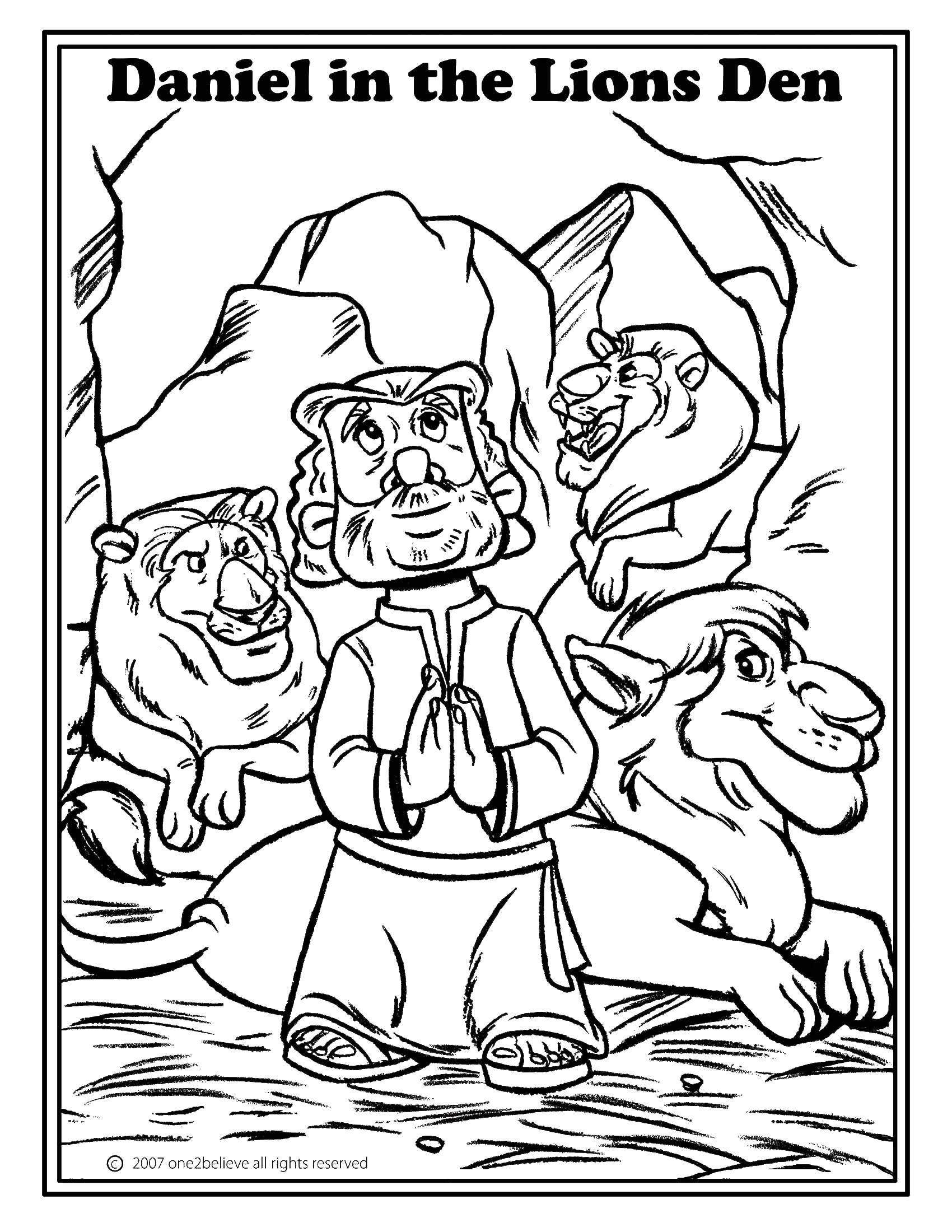 Coloring Daniel and the lions. Category the Bible. Tags:  the Bible, Jesus.