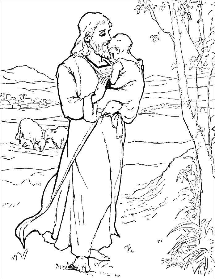 Coloring Jesus carrying a child. Category the Bible. Tags:  Jesus, the Bible.