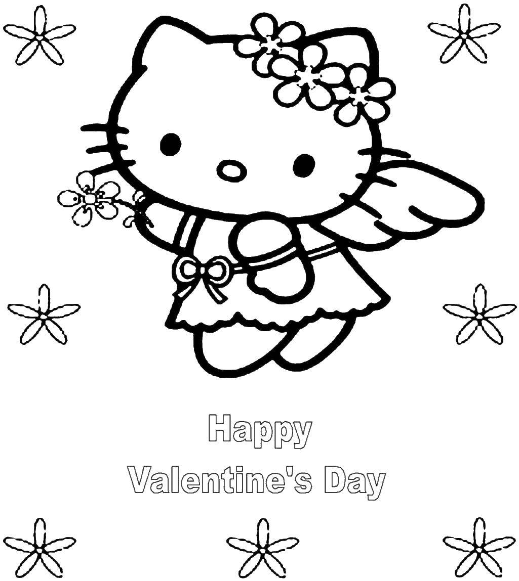 Название: Раскраска Китти ангел поздравляет с днем святого валентина. Категория: День святого валентина. Теги: китти, День святого валентина.