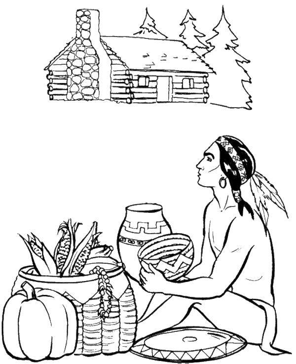 Coloring Indian kitchenware. Category the Indians. Tags:  Indian, dishes, basket, vegetables.