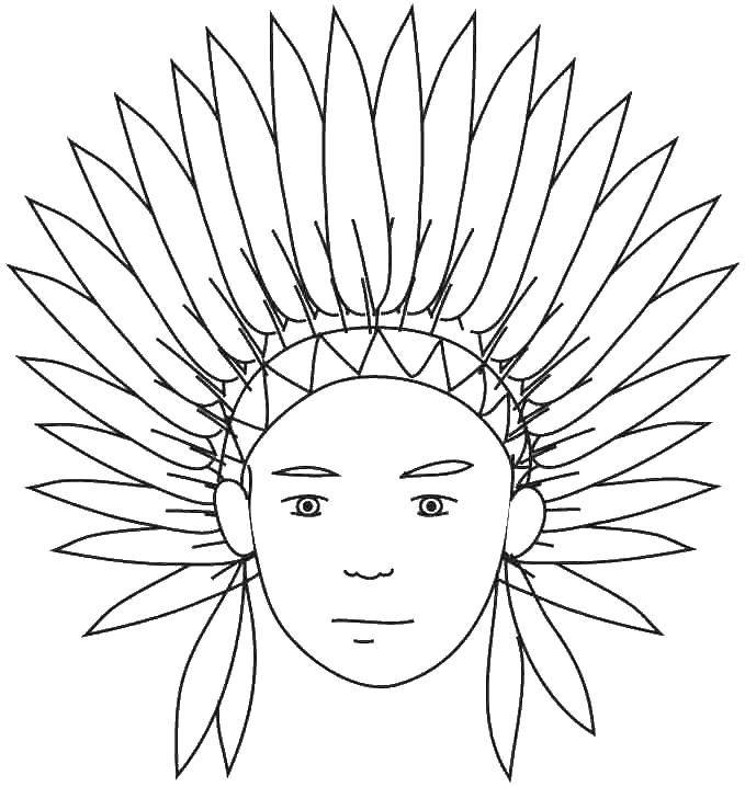 Coloring Indian in feathers. Category the Indians. Tags:  boy, Indian, feathers.
