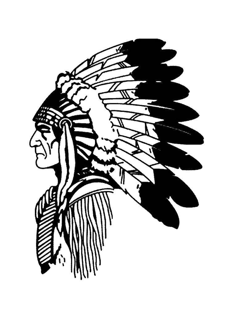 Coloring Indian in profile. Category the Indians. Tags:  man, feathers.
