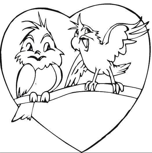 Coloring Birds and heart. Category Hearts. Tags:  hearts, birds.
