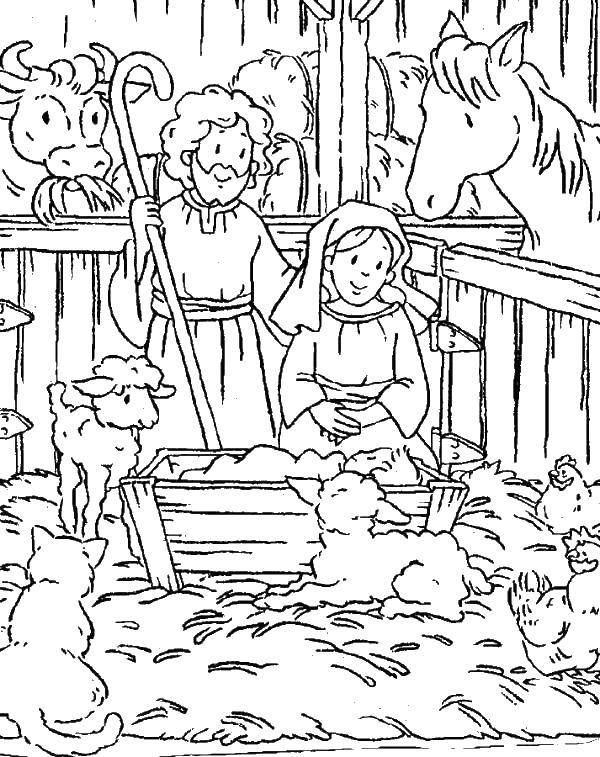 Coloring The birth of the child Christ. Category the Bible. Tags:  Christmas, baby, Jesus.