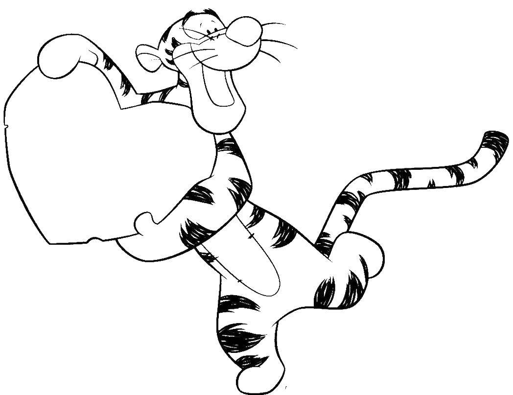 Coloring Tigger with heart. Category Valentines day. Tags:  Tigger, heart.