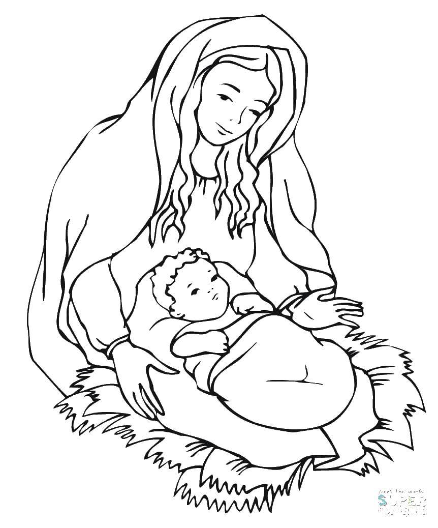 Название: Раскраска Женщина с ребенком. Категория: Религия. Теги: женщина, ребенок.