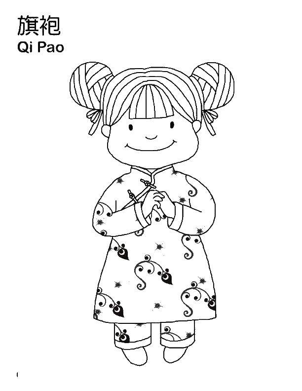 Coloring Chinese girl. Category China. Tags:  Chinese people.