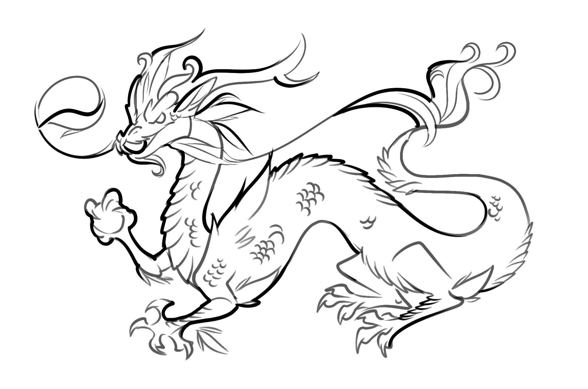 Название: Раскраска Китайский дракон. Категория: Религия. Теги: дракон, хвост.