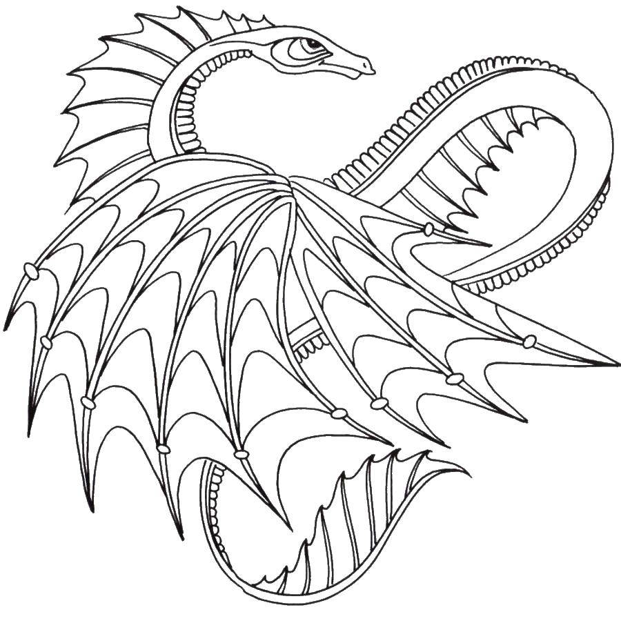 Название: Раскраска Летающий змей. Категория: Драконы. Теги: змея, крылья, хвост.