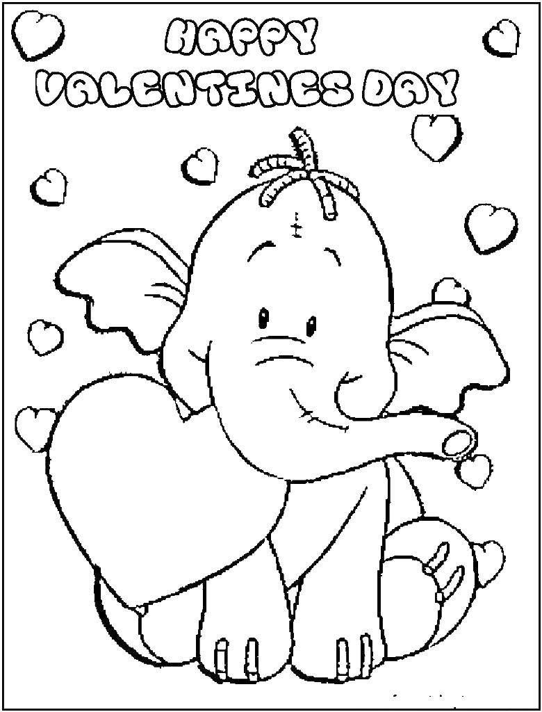 Название: Раскраска Слоненок. Категория: день святого валентина. Теги: любовь, слон, День Святого Валентина.