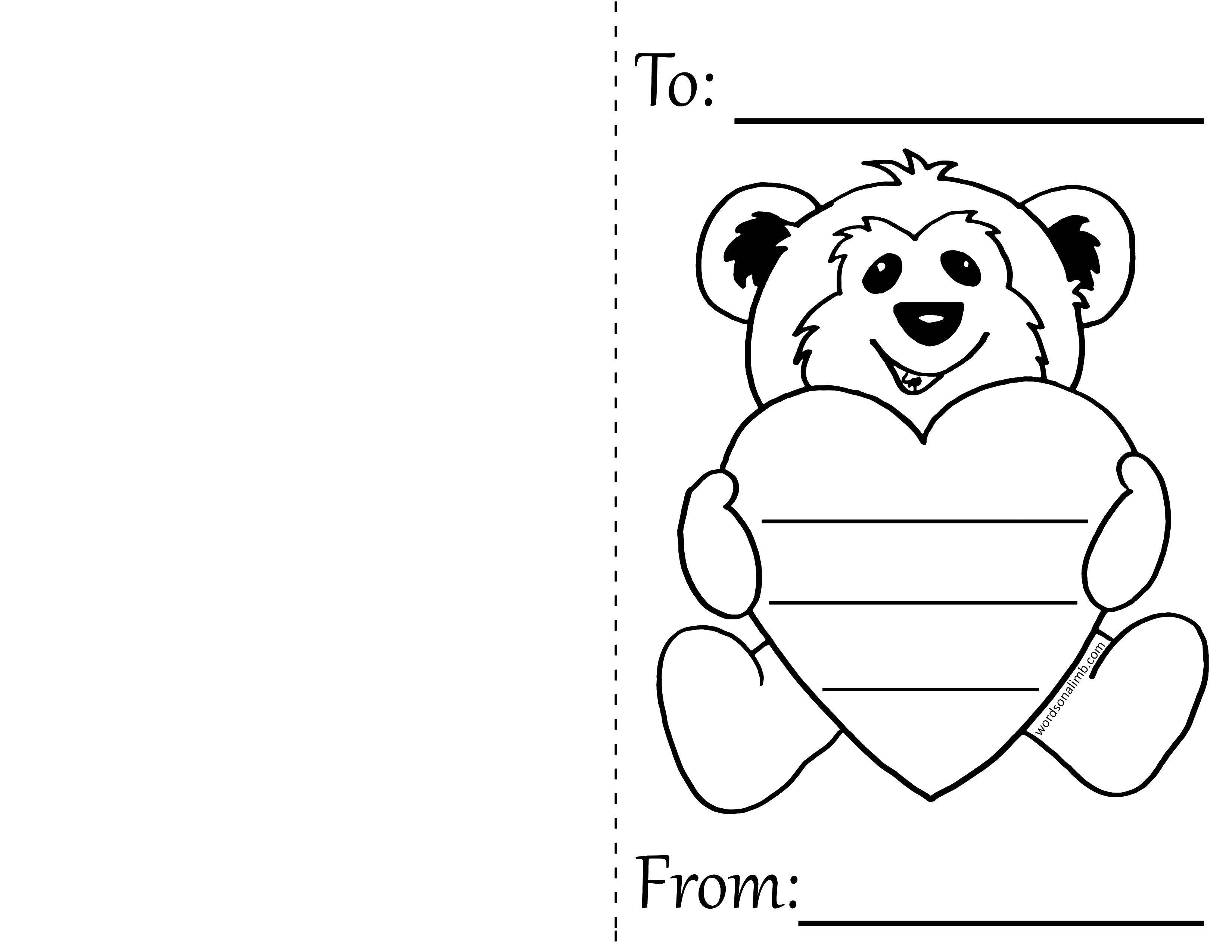 Coloring Greeting card with Teddy bear. Category Valentines day. Tags:  bear heart.