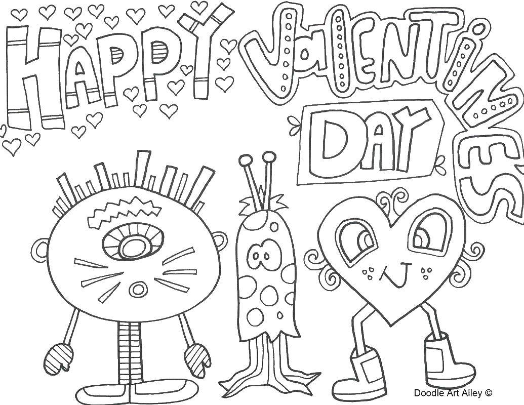 Coloring Postcard with heart. Category Valentines day. Tags:  heart, inscription.
