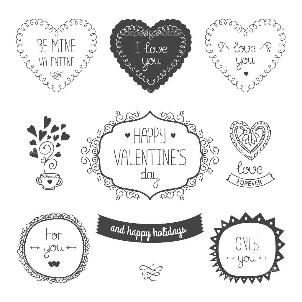 Coloring Cards for lovers. Category Valentines day. Tags:  heart, lettering, coffee.