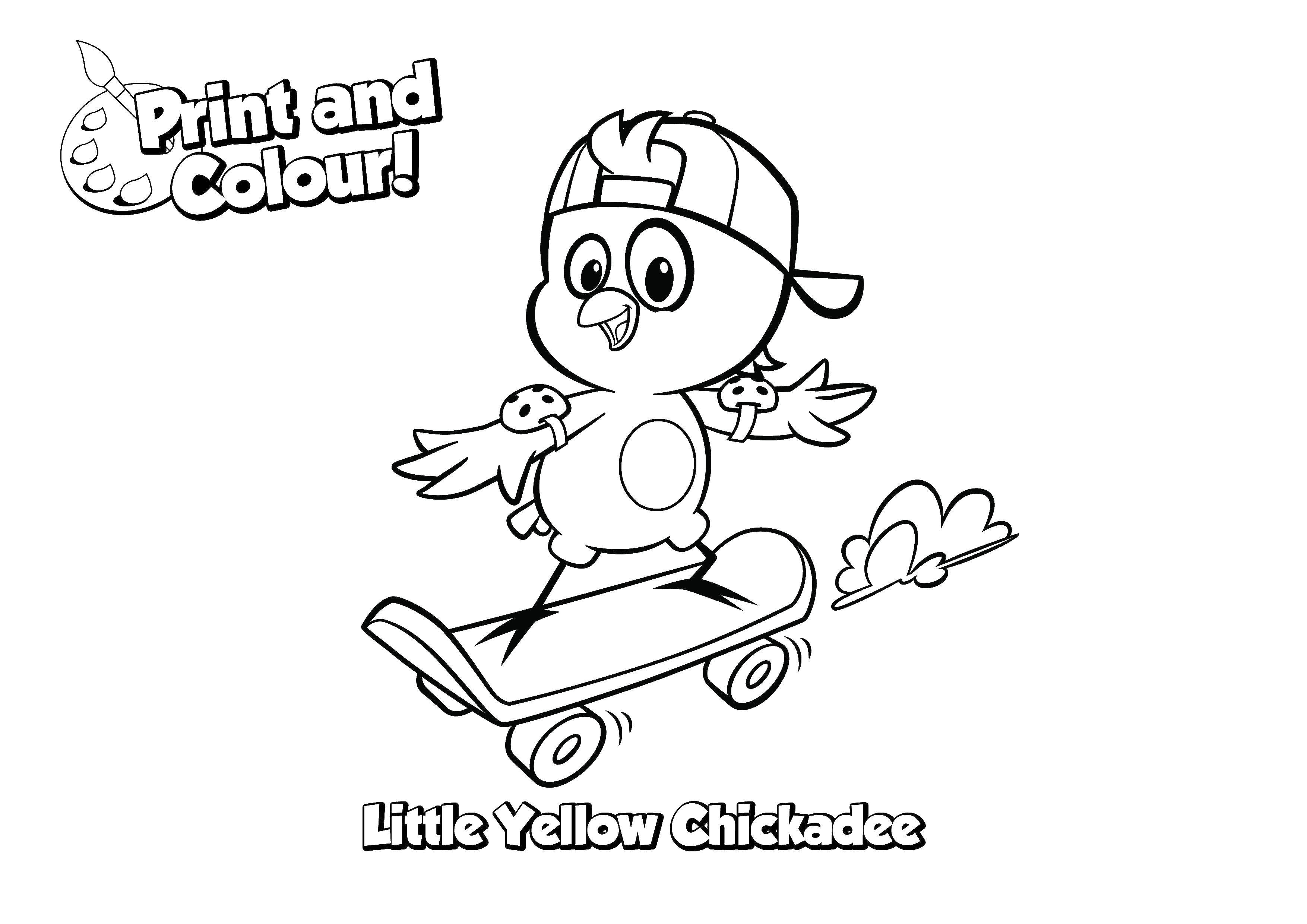 Coloring Chick rides a skateboard. Category birds. Tags:  chick, bird.