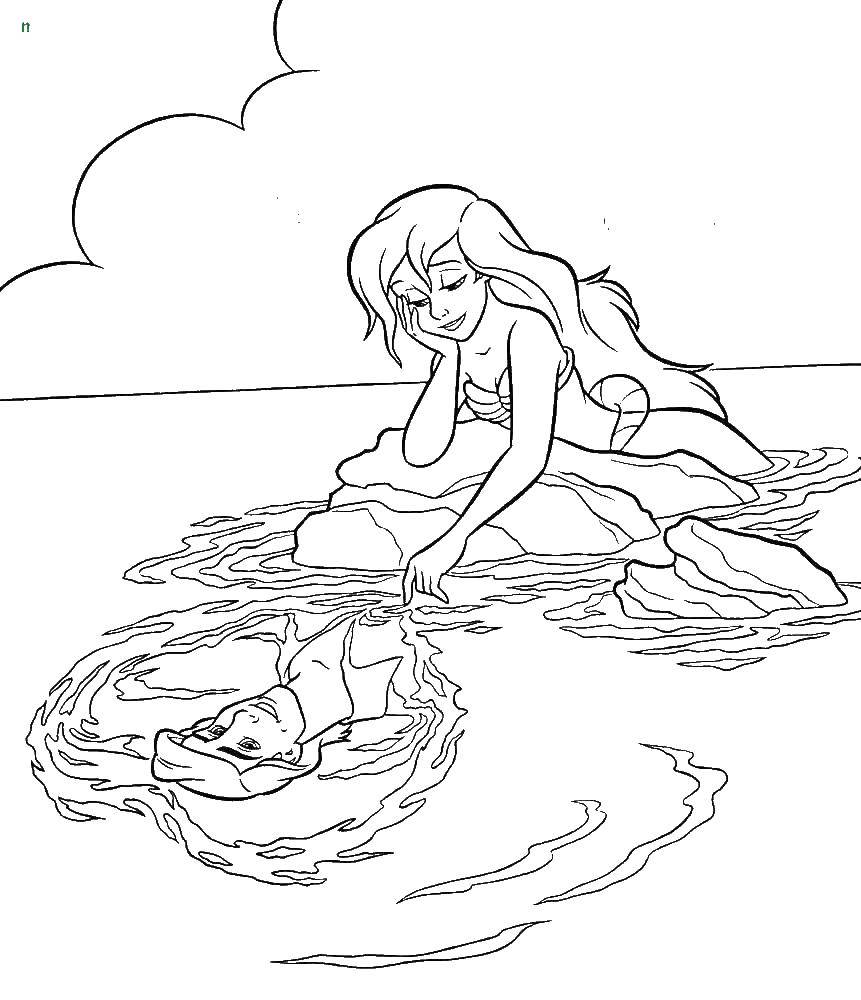 Coloring Ariel thinking about Eric. Category cartoons. Tags:  Ariel, mermaid.