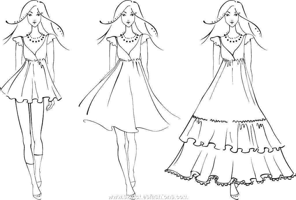 Название: Раскраска Девушки в платьях. Категория: Платья. Теги: платья, бусы, девушка.