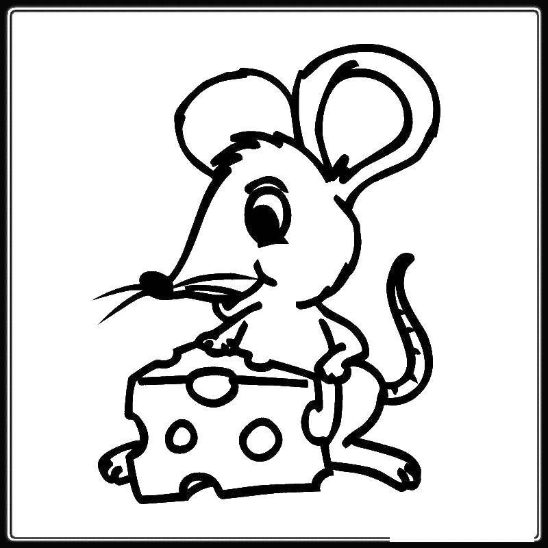 Название: Раскраска Мышь с сыром. Категория: Животные. Теги: мышь, сыр, хвост.