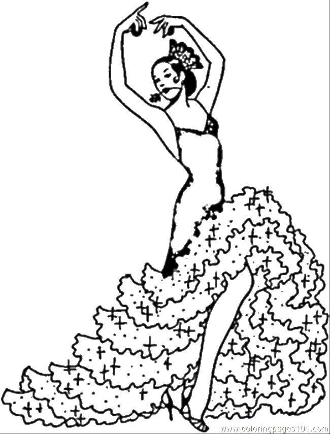 Розмальовки  Дівчина а сукня. Завантажити розмальовку дівчина плаття, танець, троянда.  Роздрукувати ,танець,