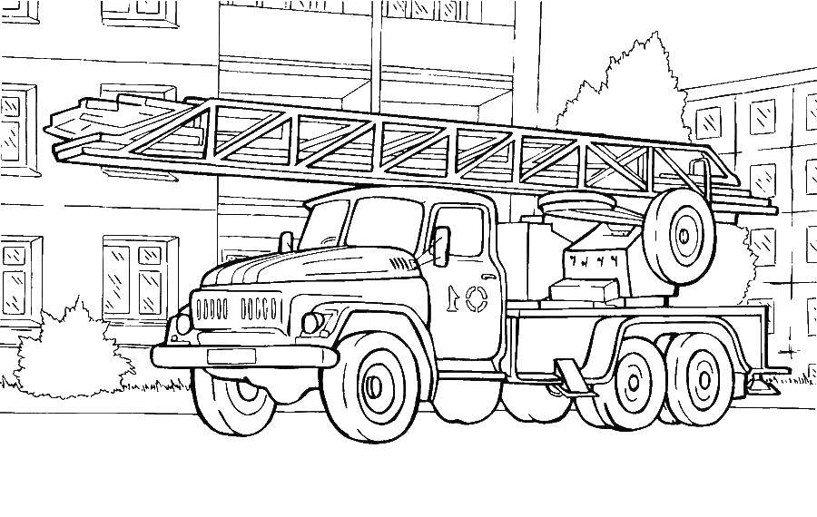 Название: Раскраска Грузовик с лестницей. Категория: Спецтехника. Теги: грузовик с лестницей.