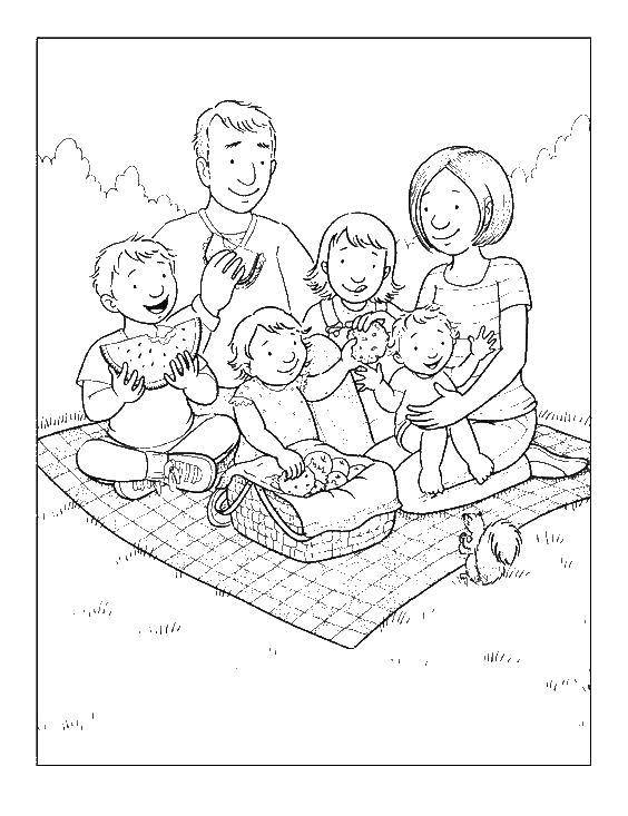 Coloring A family having a picnic. Category Family. Tags:  family, picnic.