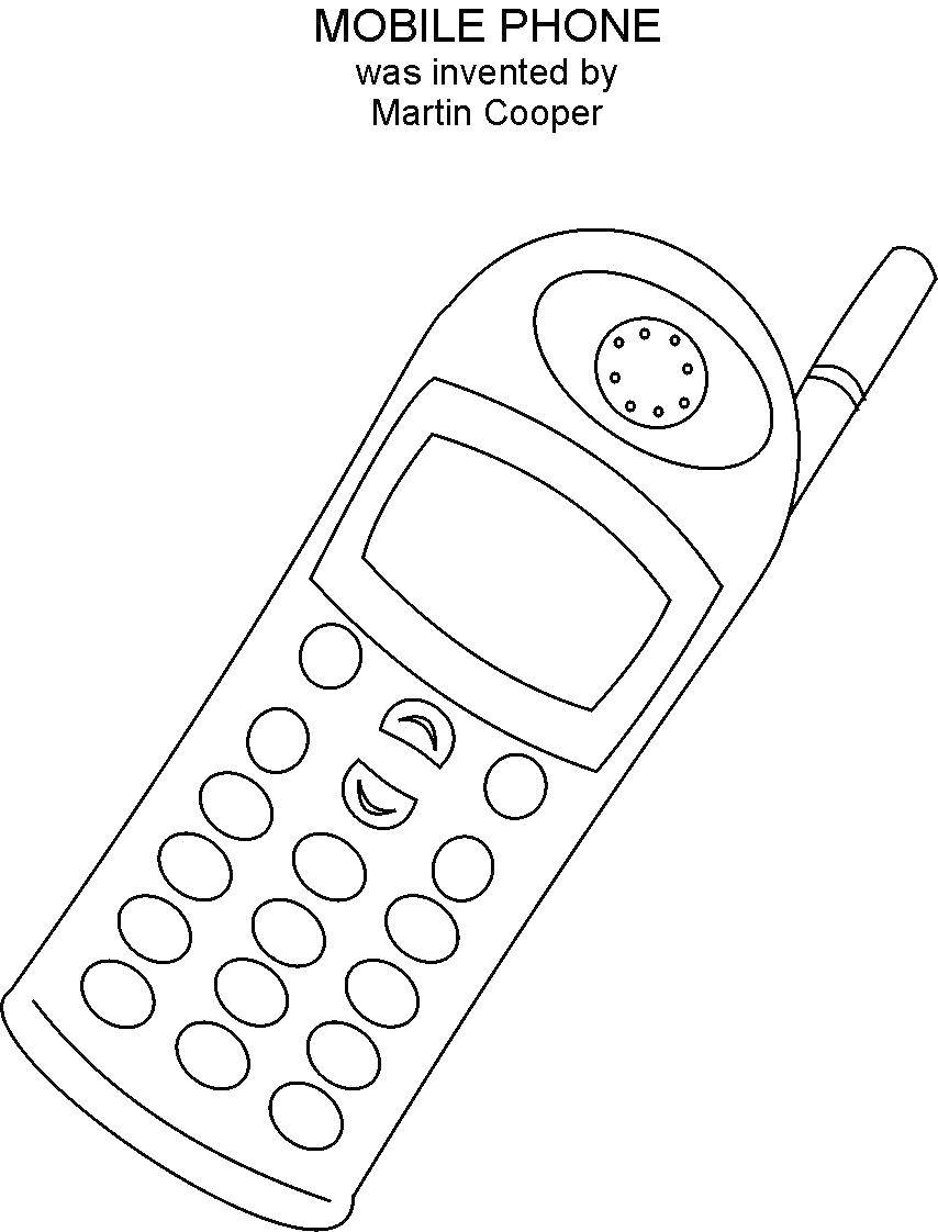 Название: Раскраска Сотовый телефон. Категория: телефон. Теги: телефон, антенна, кнопки.