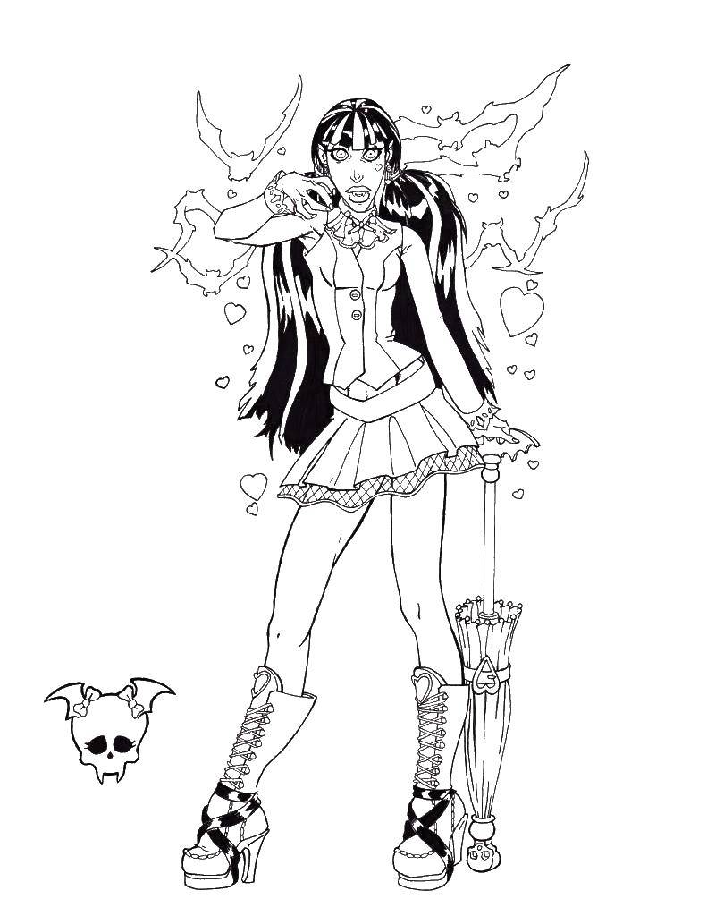 Coloring Girl in Gothic style. Category Vampires. Tags:  Christmas , girl, goth.