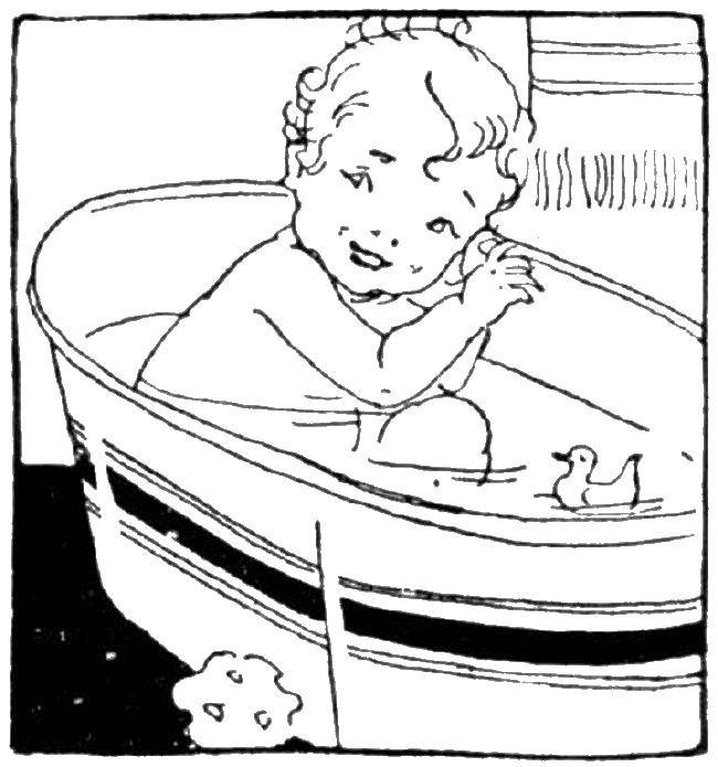 Название: Раскраска Малыш в ванной. Категория: Ванная комната. Теги: Дети, мальчик.