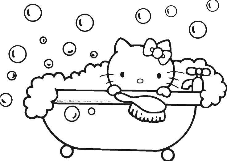 Название: Раскраска Китти в ванной. Категория: Ванная комната. Теги: ванная комната, ванна, Хэллоу Китти.